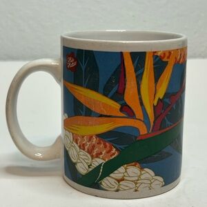 Hilo Hattie Floral Mug with Blue and Orange Accents